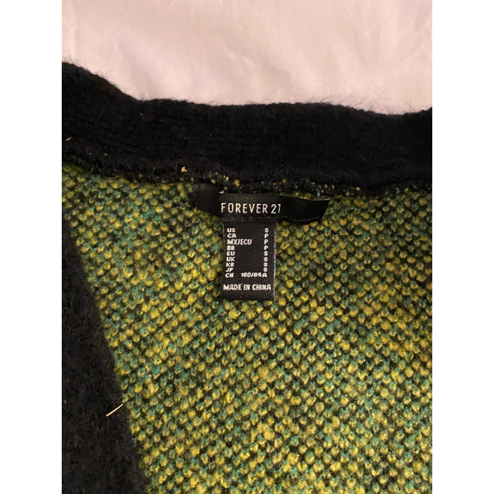 Grunge Floral Cropped Y2K Knit Cardigan Black Yellow Rose Forever 21 Small - Picture 5 of 6